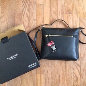 Champs Black Leather Cross Body Hand Bag